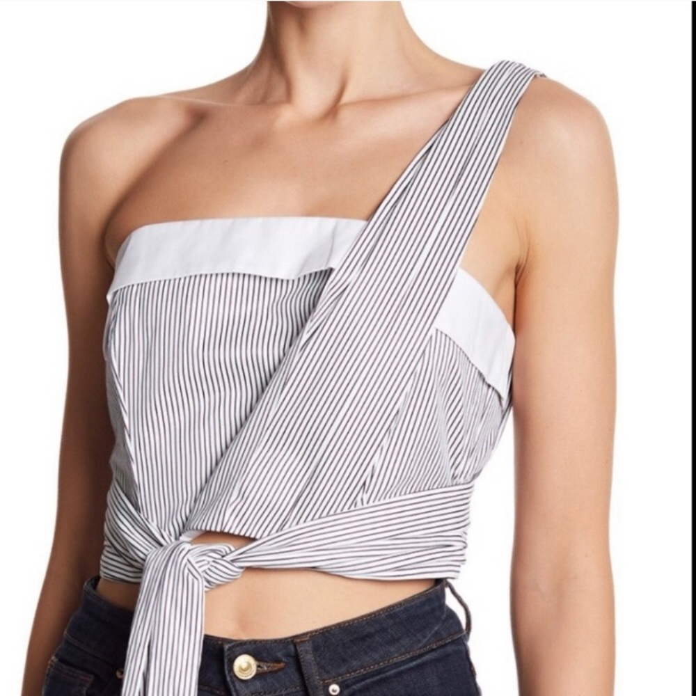 Kendall & Kylie Striped Wrap One Shoulder Blouse